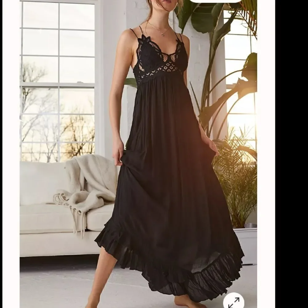 NWT- Free People One Adella Maxi Slip Dress Black Small